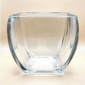 Libbey Heavy Square Clear Elegant Curved Tapered Glass Bowl Vase 4" X 4.25"